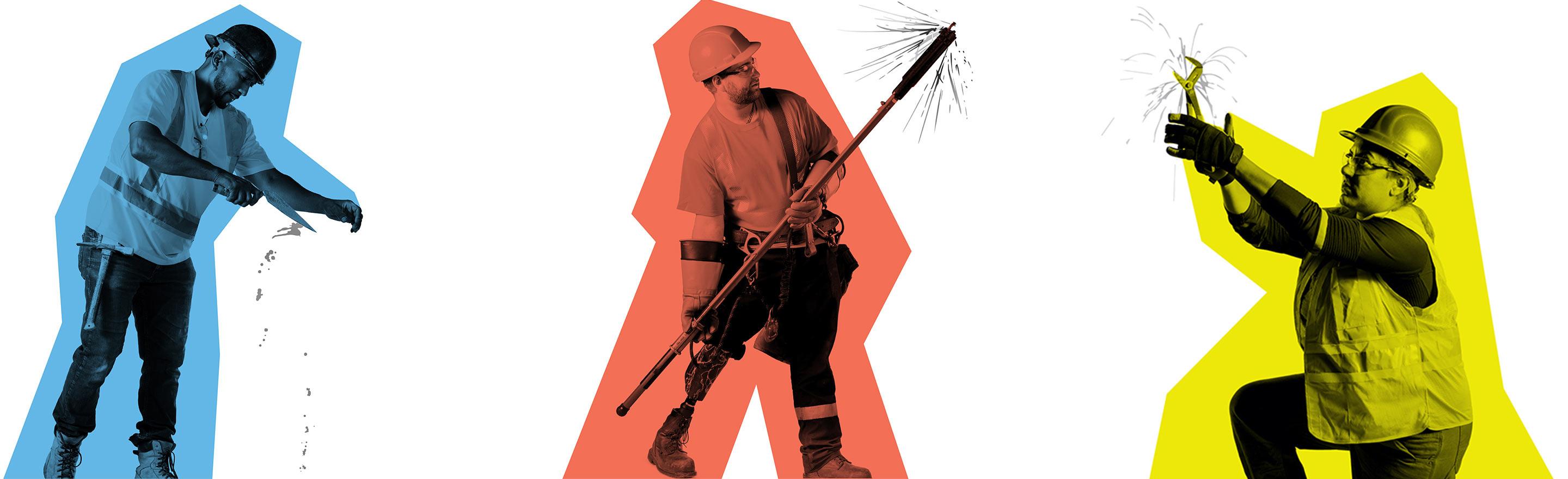 Tradespersons working in various trades
