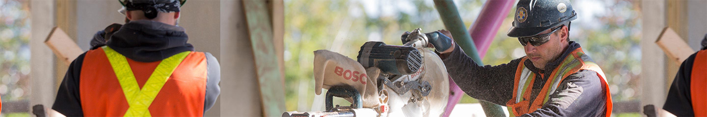 Carpenter using a circular saw.